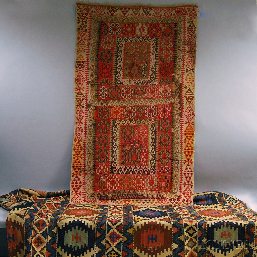 Appraisal: Two Kilims th century a Shirvan East Caucasus wear throughout