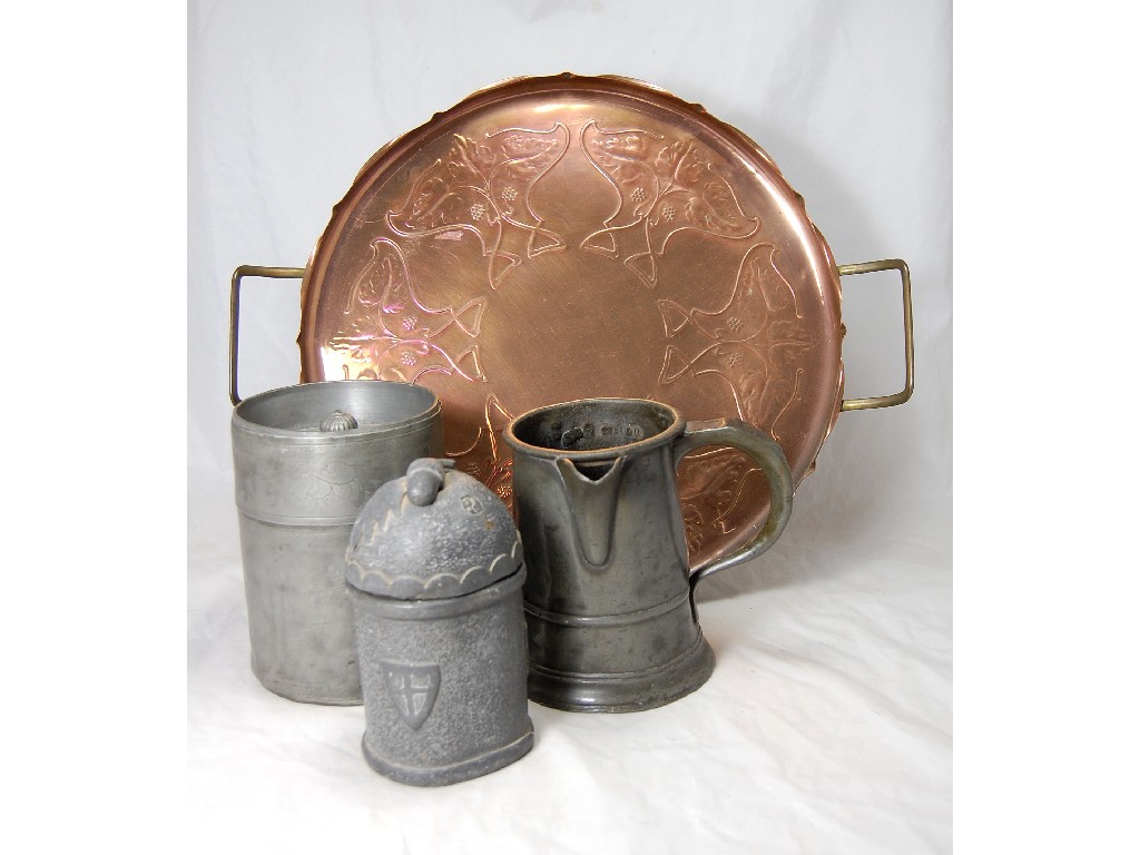 Appraisal: An Art Nouveau embossed copper two-handled tray to w an