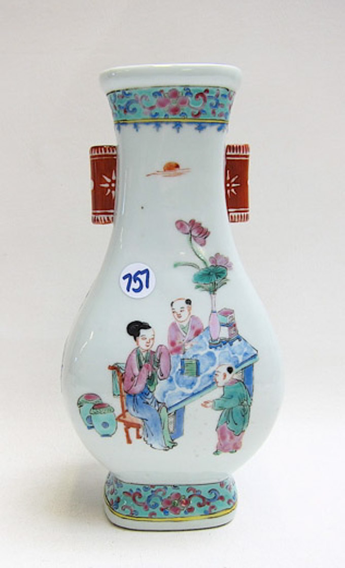 Appraisal: CHINESE REPUBLIC BOTTLE FORM VASE having hand painted figures in