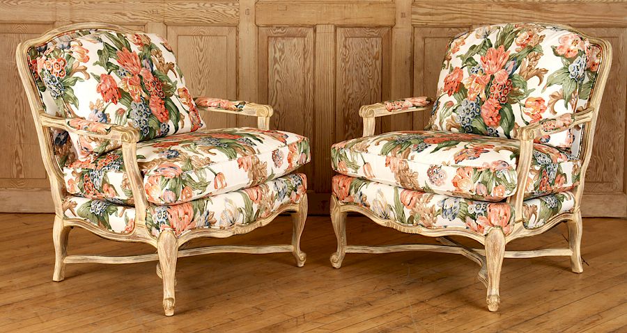 Appraisal: PAIR FRENCH OPEN ARM CHAIRS BY WESLEY HALL A pair