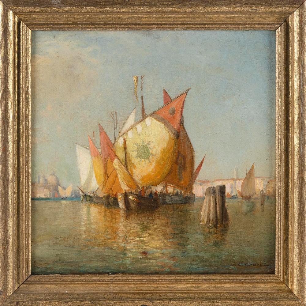 Appraisal: LEMUEL D ELDRED MASSACHUSETTS - COLORFUL SAILS VENICE OIL ON