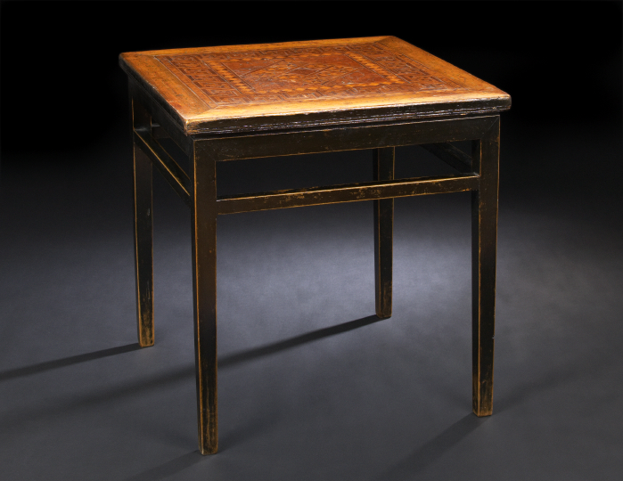 Appraisal: Unusual Sino-Continental Wooden Square Occasional Table th century the Continental