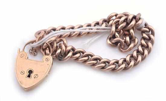 Appraisal: A GOLD LINED CURBLINK BRACELET WITH PADLOCK CLASP STAMPED CT