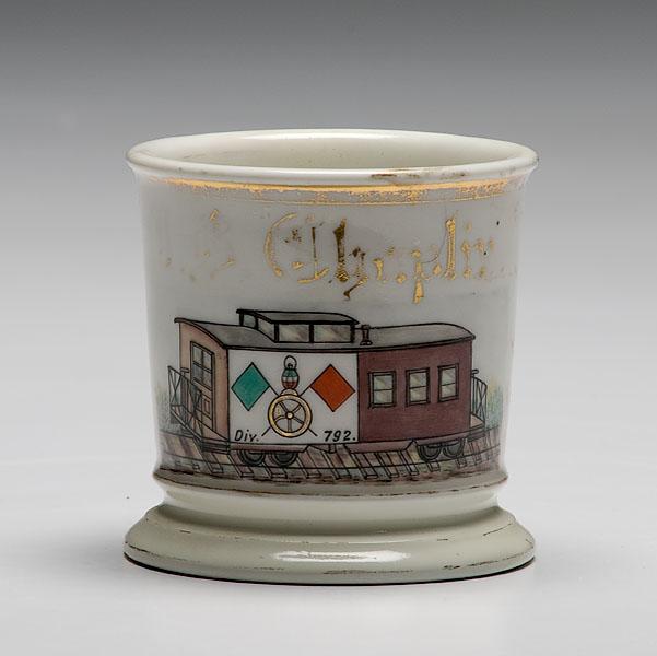 Appraisal: BROTHERHOOD OF RAILROAD TRAINMEN OCCUPATIONAL SHAVING MUG porcelain with polychrome