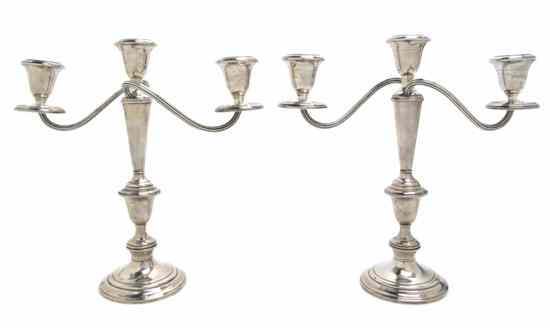 Appraisal: A Pair of American Sterling Silver Three-Light Candelabra Gorham each