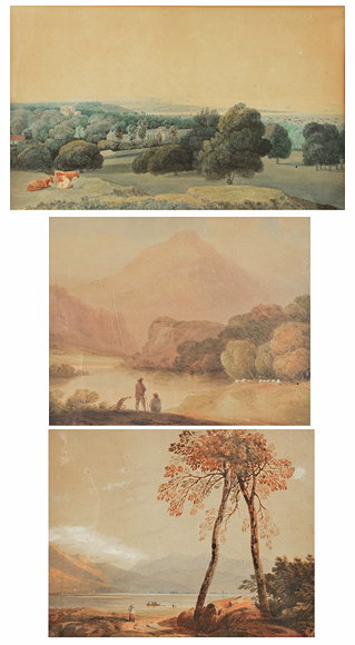 Appraisal: AN TH TH CENTURY ENGLISH SCHOOL THREE LANDSCAPE WATERCOLOURS the