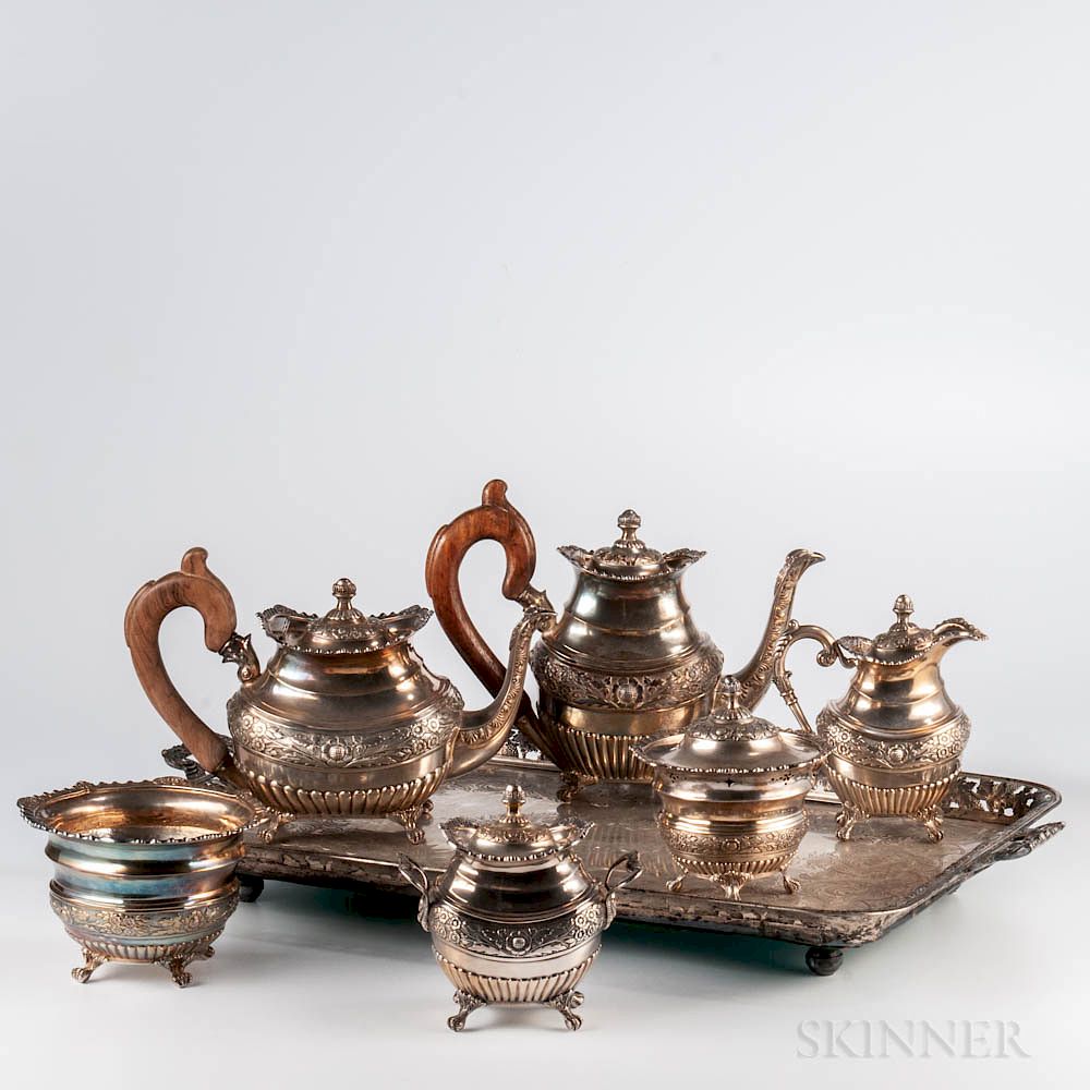 Appraisal: Seven-piece Portuguese Silver Tea and Coffee Service Seven-piece Portuguese Silver