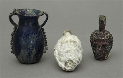 Appraisal: Two Roman Mold-Blown Glass Bottles Together with a Roman free-blown