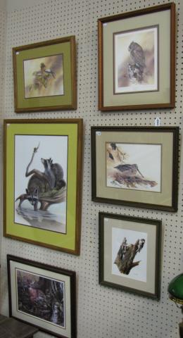 Appraisal: Group of five wildlife prints by D Krumrey including Screech