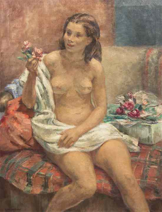 Appraisal: Esther Baldwin Williams American - Nude with Flowers oil on