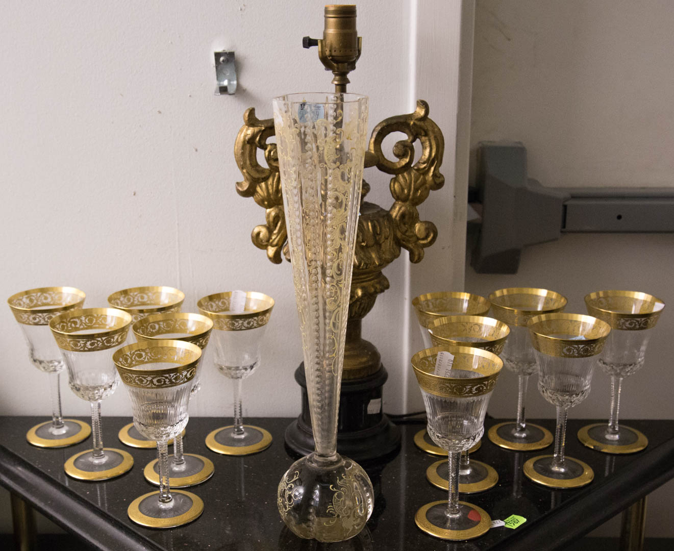 Appraisal: Group of assorted items including gilt vase stemware and table