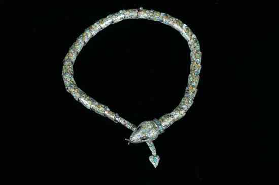 Appraisal: MEXICAN STERLING SILVER AND MULTI-COLOR ENAMEL ARTICULATED SERPENT CHOKER By