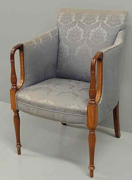 Appraisal: Sheraton style inlaid mahogany armchair h x W x d