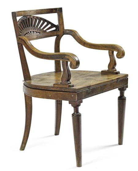 Appraisal: RARE ITALIAN WALNUT METAMORPHIC ARMCHAIR CIRCA the curved bar back