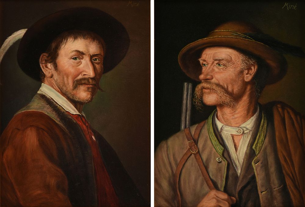 Appraisal: CASPER MINE French b TWO PAINTINGS Portrait of a Woodsman