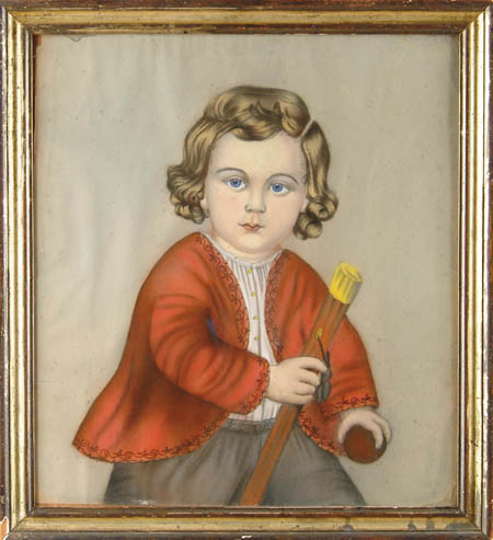 Appraisal: UNSIGNED th Century PORTRAIT OF BOY WITH STICK AND BALL