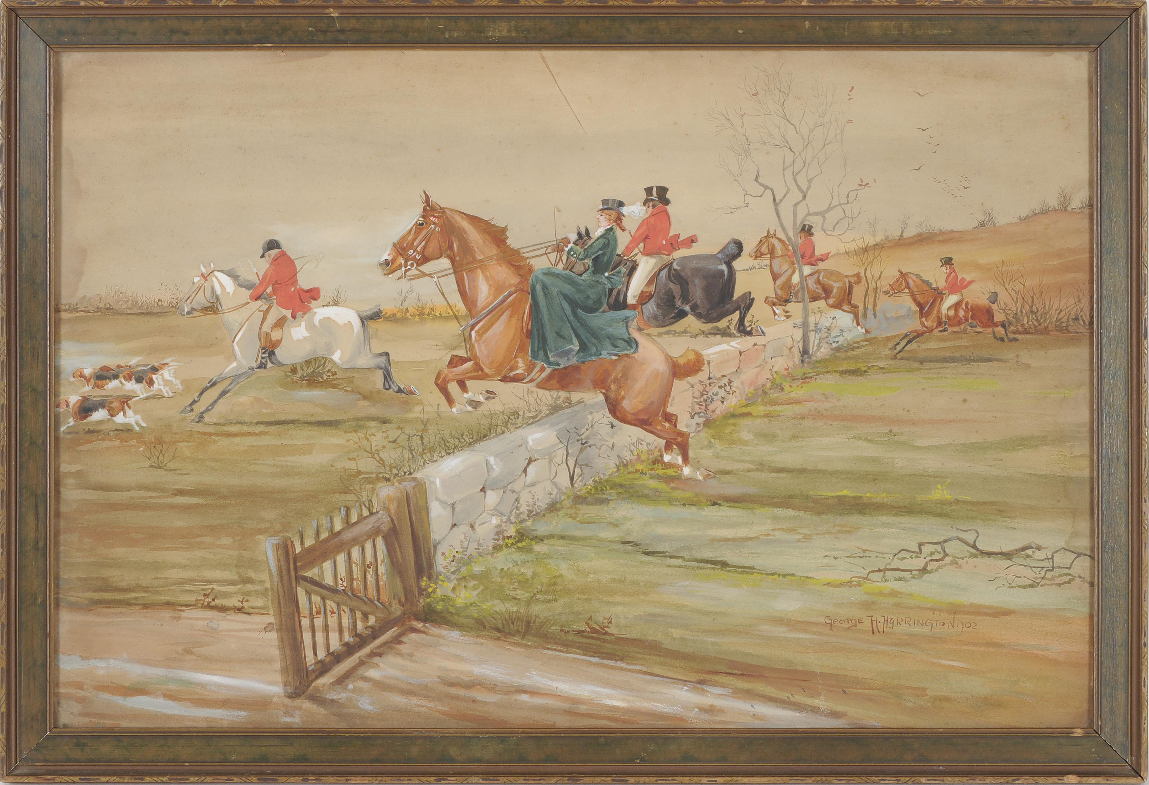 Appraisal: GEORGE HARRINGTONMassachusetts - Horses and riders jumping over a stone