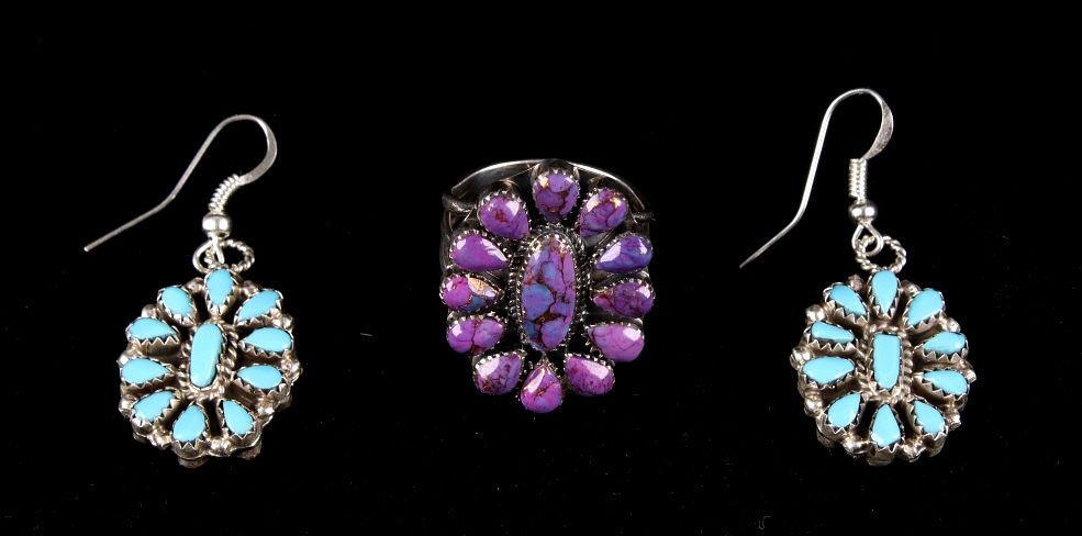 Appraisal: Signed Navajo Nathan Fred Jr Earrings Ring Set Included in