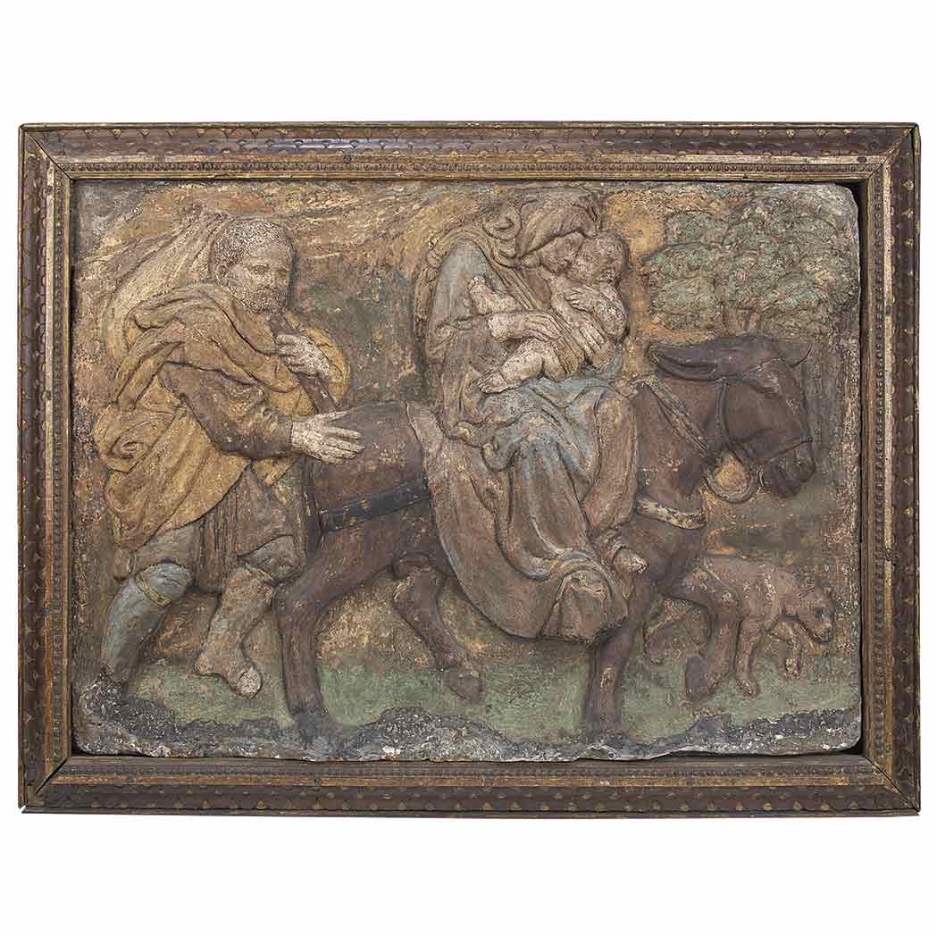 Appraisal: Continental Polychrome Decorated Stucco Plaque After Jacopo Della Quercia Depicting