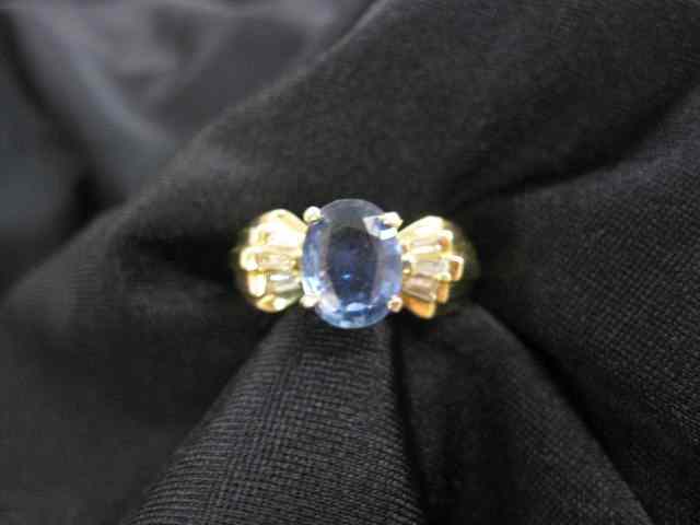 Appraisal: Sapphire Diamond Ring carat Ceylon oval gem with baguettes on