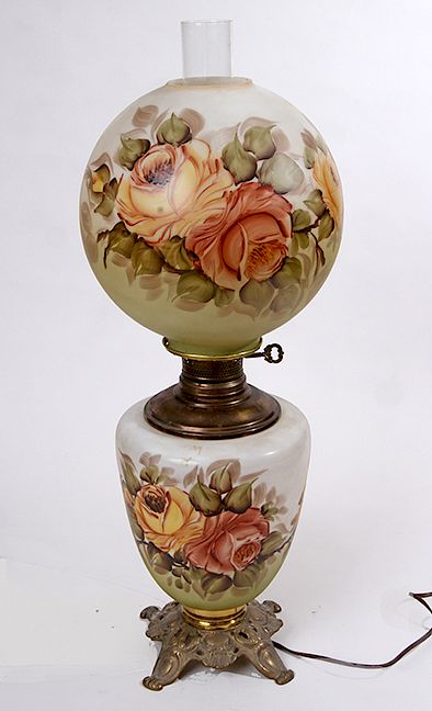 Appraisal: Gone With the Wind Lamp An electrified period lamp hand-painted