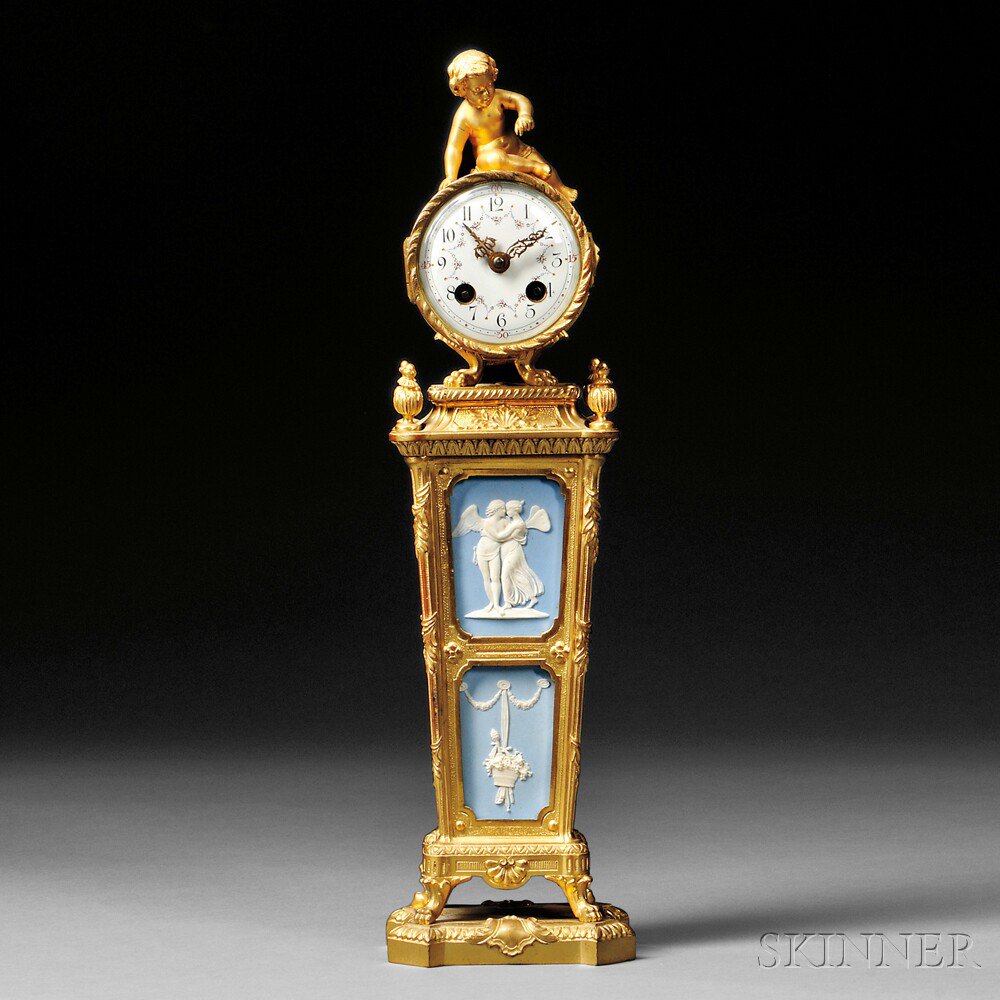 Appraisal: Wedgwood Jasper Mounted Ormolu Mantel Clock England late th century