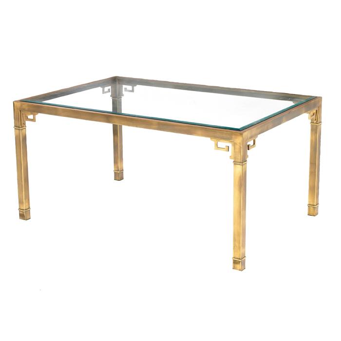 Appraisal: Mastercraft dining table USA solid brass frame supports an inset