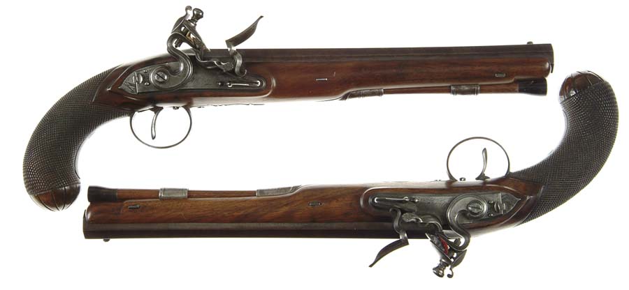 Appraisal: PAIR OF MORTIMER DUELING PISTOLS Cal oct bbl Both pistols