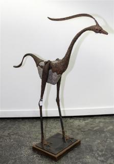 Appraisal: An Iron and Stone Kinetic Sculpture Height overall inches An