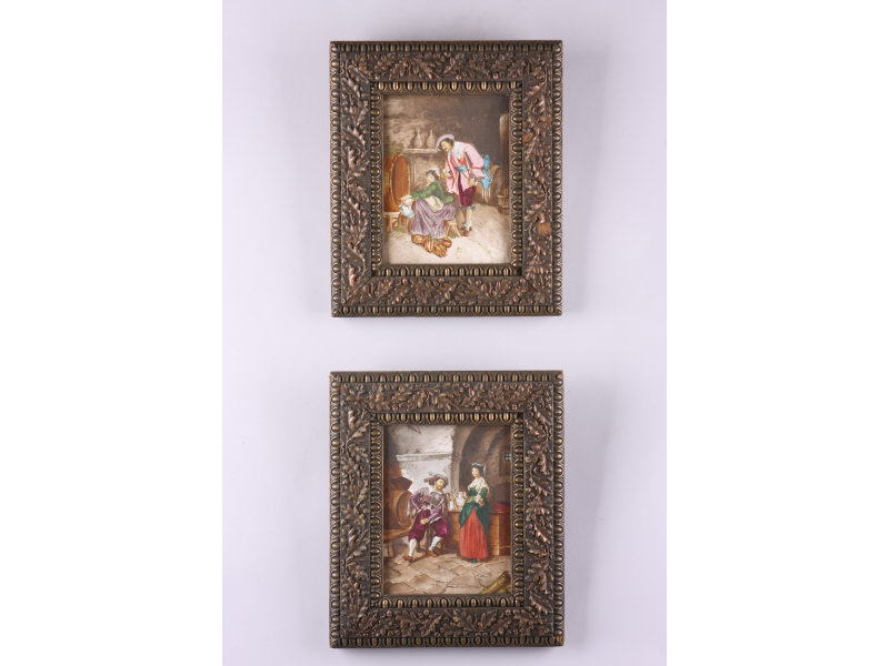 Appraisal: Pair of Hand Painted Porcelain Plaques tavern scenes th c