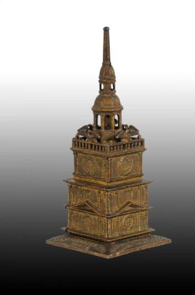 Appraisal: Cast Iron Independence Hall Tower Mechanical Bank Description Manufactured by