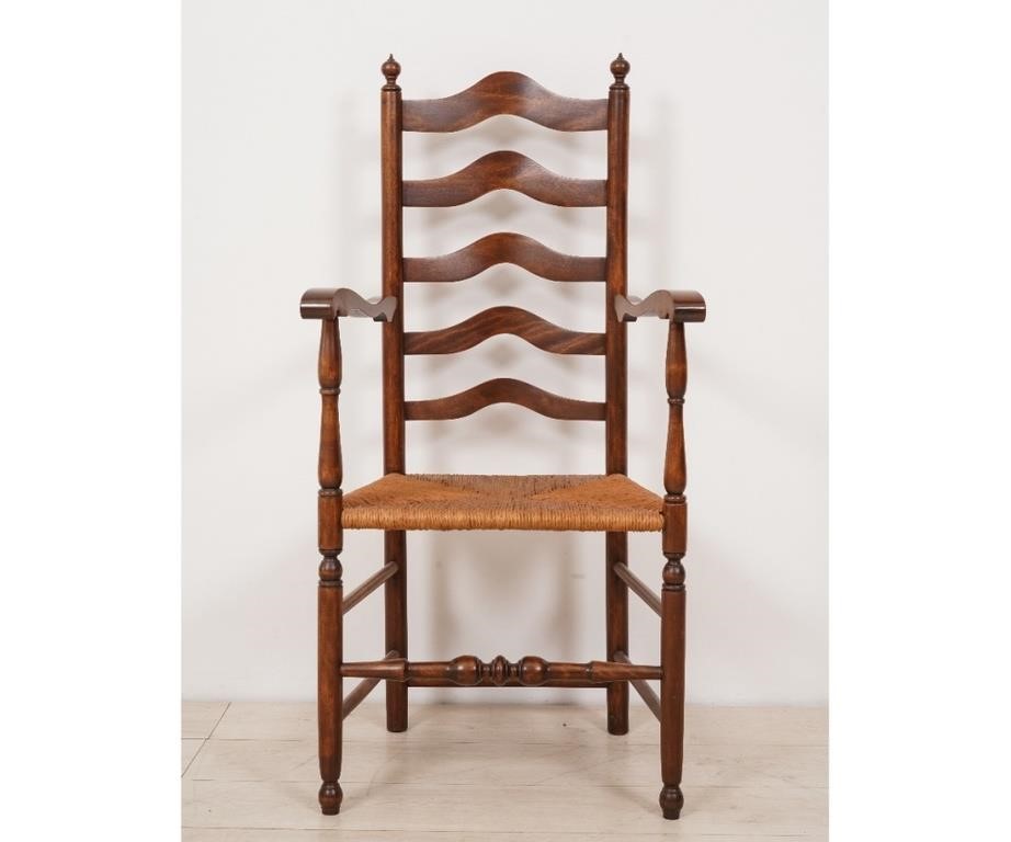 Appraisal: Delaware Valley style ladderback armchair with rush seat th c