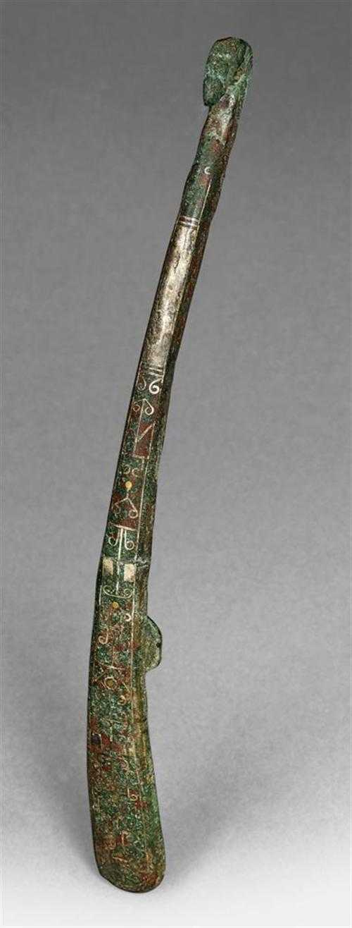 Appraisal: FINE BELT HOOK China Han-Dynasty L cm Bronze with silver