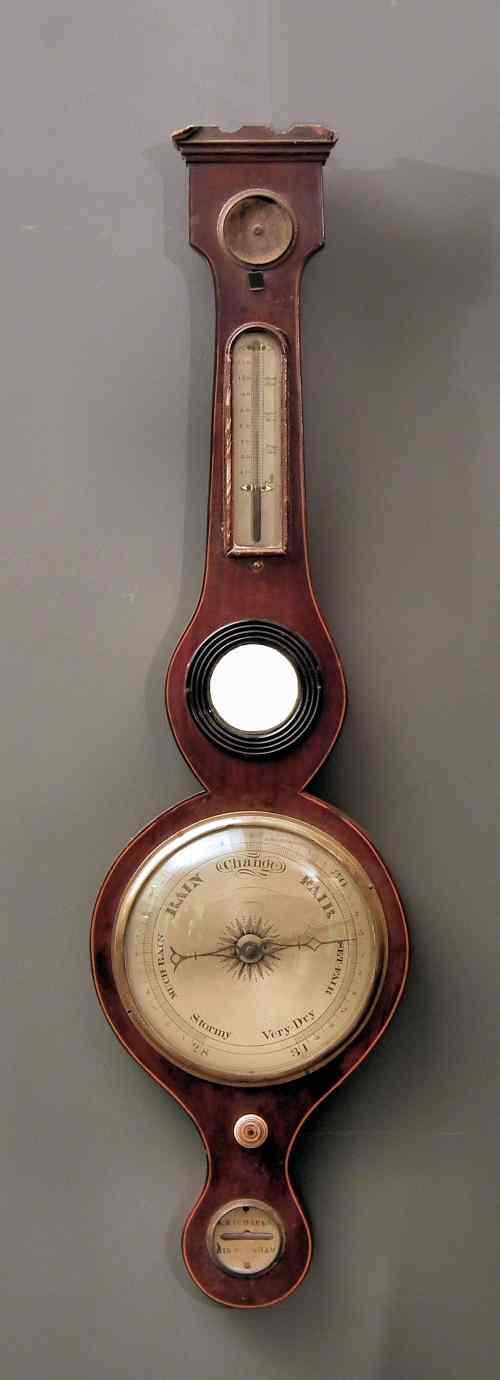 Appraisal: A th Century mahogany cased wheel barometer and thermometer by