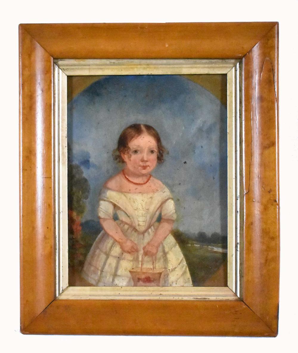 Appraisal: AMERICAN SCHOOL EARLY TH CENTURY PAINTINGYoung Child Holding a Basket