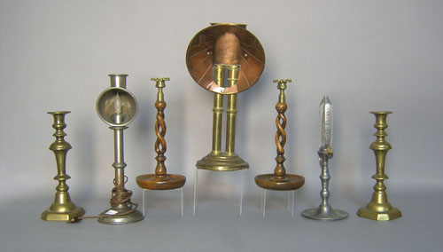 Appraisal: Group of lighting to include pewter timer lamp pair of