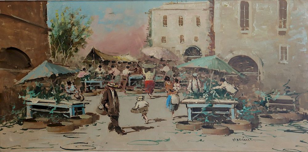 Appraisal: MARVELLI Signed Oil On Canvas Market Scene Signed lr rt