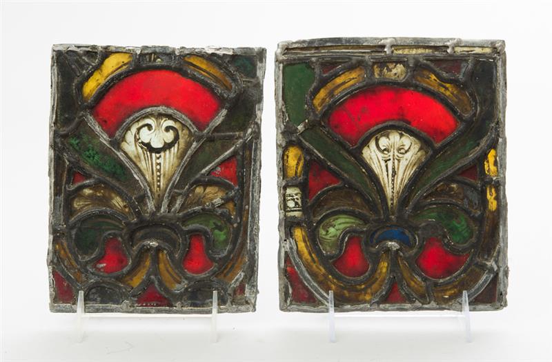 Appraisal: PAIR OF MEDIEVAL LEADED STAINED GLASS PANELS x in Estimate