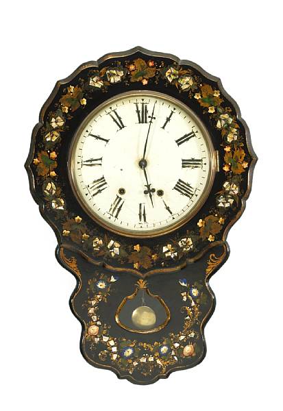 Appraisal: A Victorian shell inlaid ebonized papier m ch wall clock