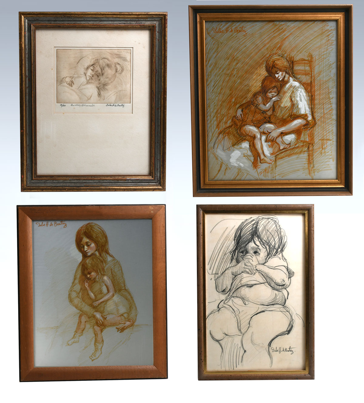 Appraisal: FOUR PIECE DULCE BEATRIZ ARTWORK LOT Etching of a Small