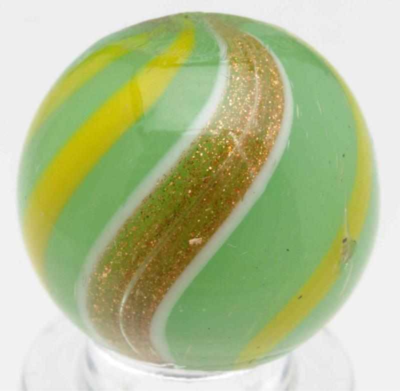 Appraisal: Green Opaque Banded Lutz Marble Green opaque base with yellow