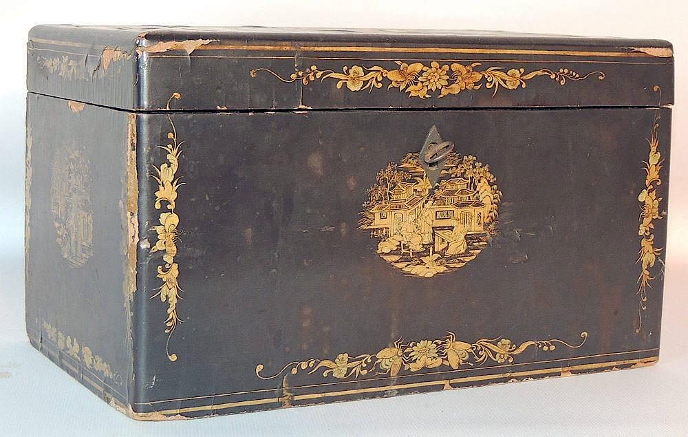 Appraisal: Black Lacquered Humidor With chinoiserie decoration - tall x -