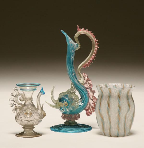 Appraisal: Murano Venetian glass vessels Three classic forms including a dolphin