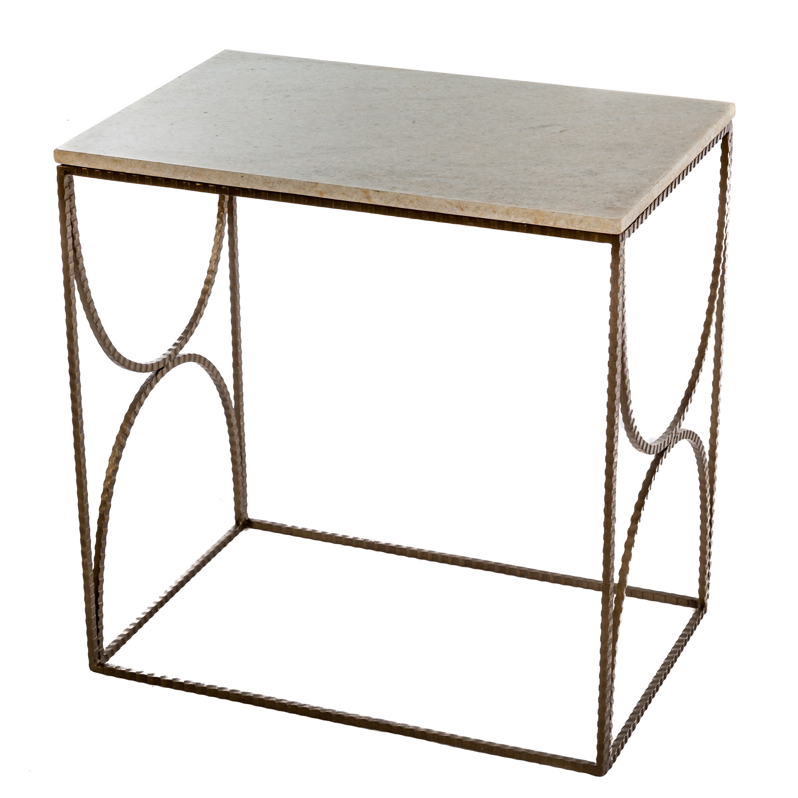 Appraisal: CONTEMPORARY GILT IRON MARBLE SIDE TABLE th century with removable