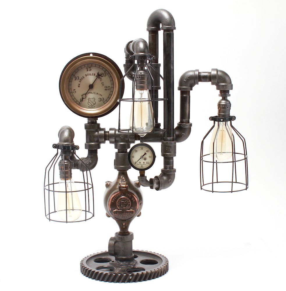 Appraisal: Industrial Steampunk Table Lamp w Pipes Gauges Machine Age Lamps