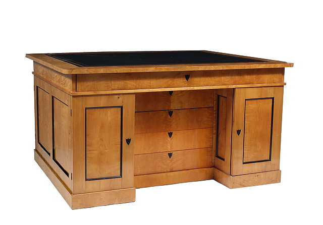 Appraisal: A SWEDISH BIEDERMEIER STYLE SATIN BIRCH VENEERED PEDESTAL PARTNERS DESK