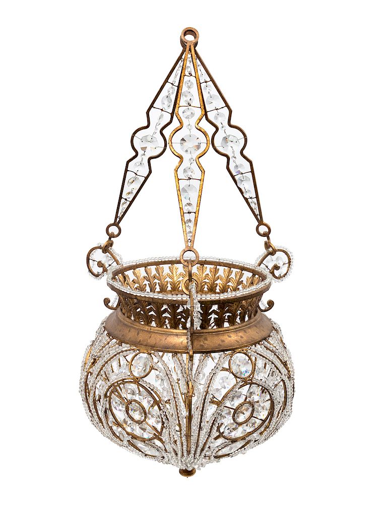 Appraisal: A Gilt Metal Cut and Beaded Crystal Chandelier A Gilt