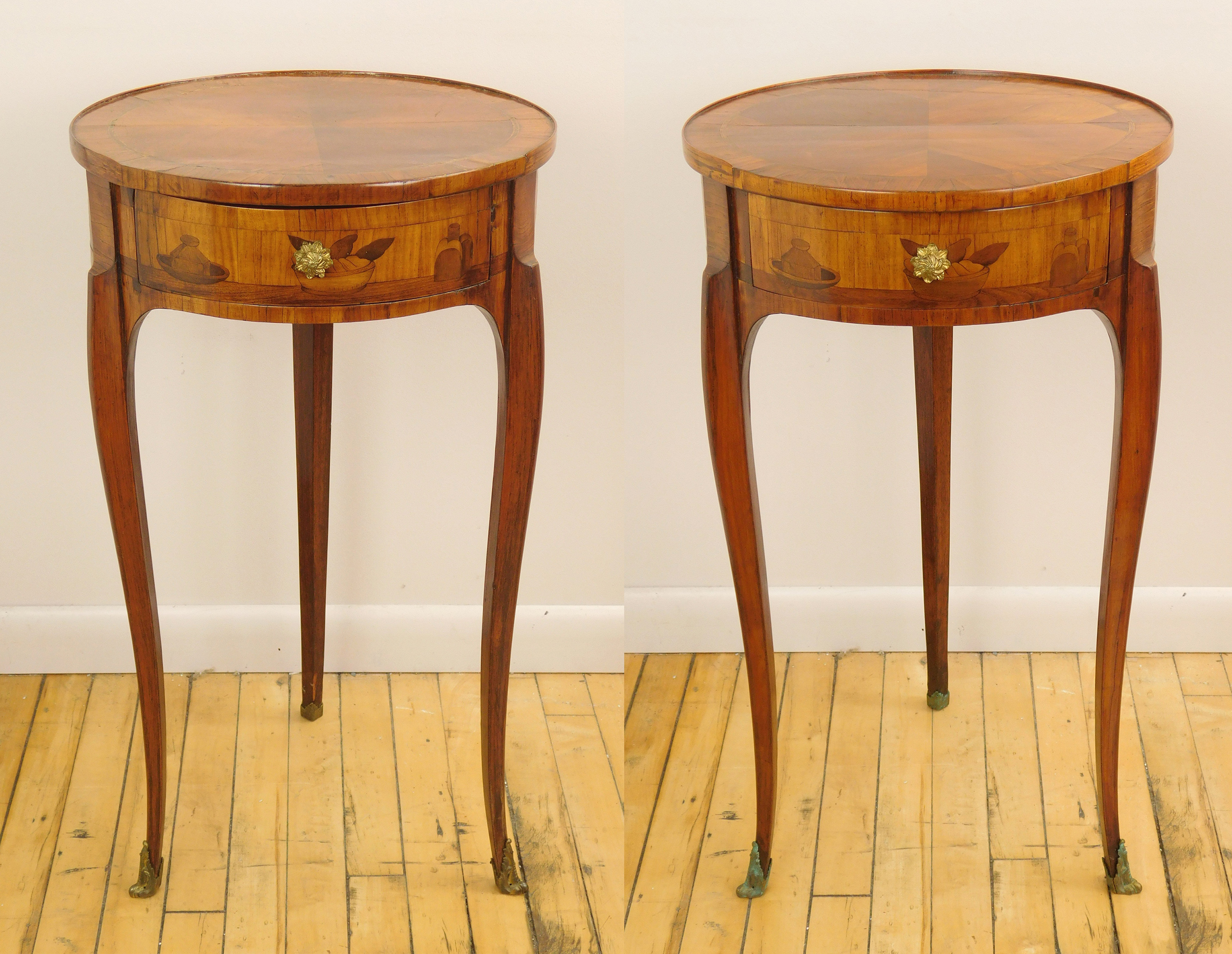 Appraisal: Pair of Louis XV XVI end tables with one drawer