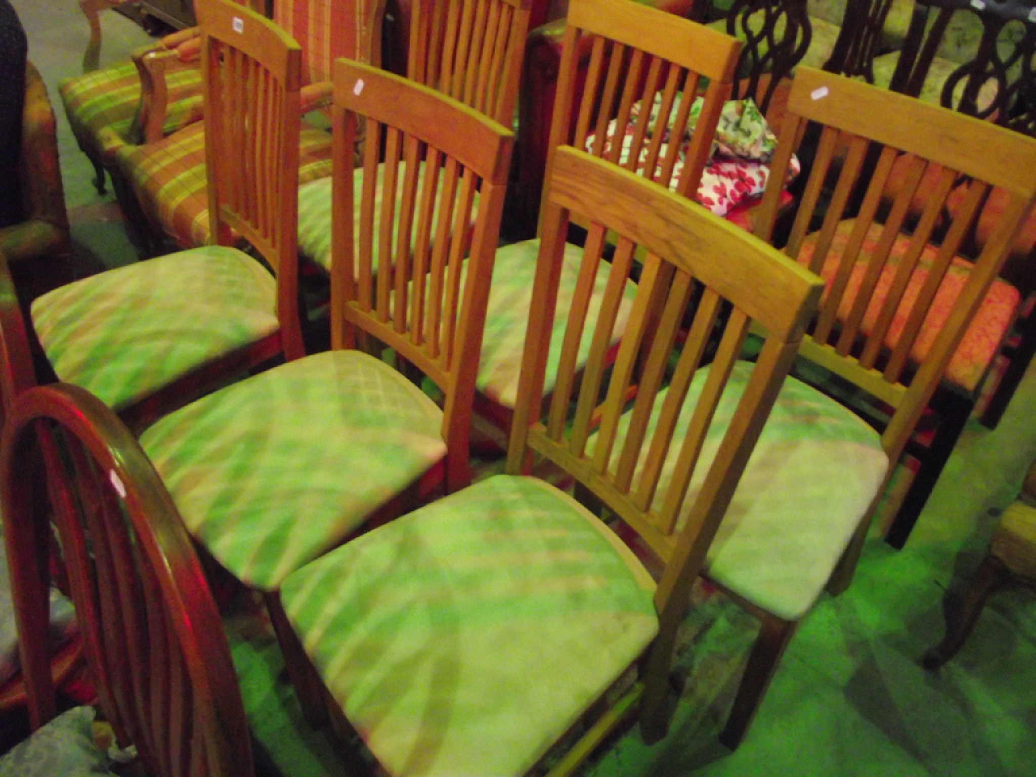 Appraisal: A set of six contemporary light oak dining chairs with