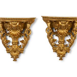 Appraisal: A Pair of Italian Carved Giltwood Wall Brackets th Century